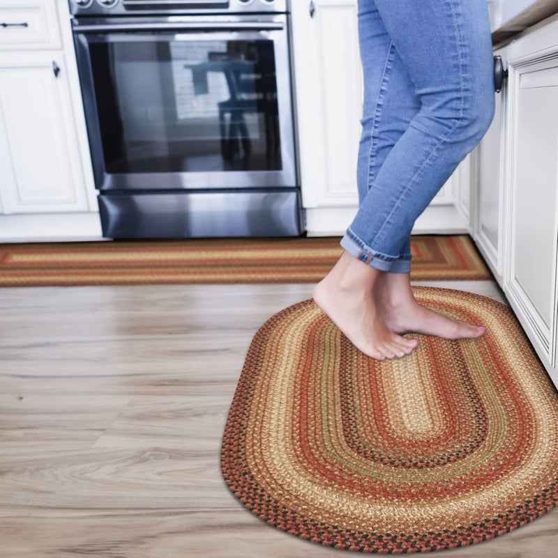 Homespice Gingerbread Jute Braided Rug 27x45in Oval Brown-Red-Black Natural Jute Rug. Uses- Indoor Entryway, Kitchen Rug, Bedroom Doorway Reversible, Rustic, Country, Primitive, Farmhouse Decor - Image 1